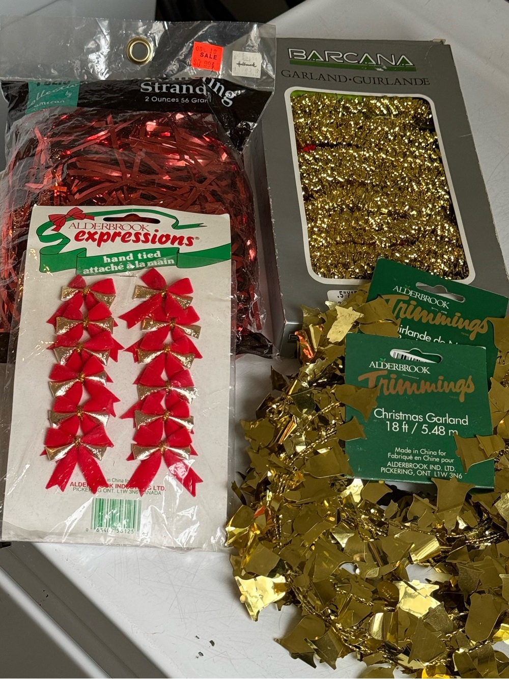 Bundle Lot Christmas Holiday Decorations Vintage 90s Gold Garland Red Mini Bows